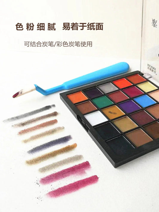 24 Colors Soft Artist Pastel Powder Naturally Water-soluble,Ideal for Charcoal Sketching, Drawing and Expressive Mark Making