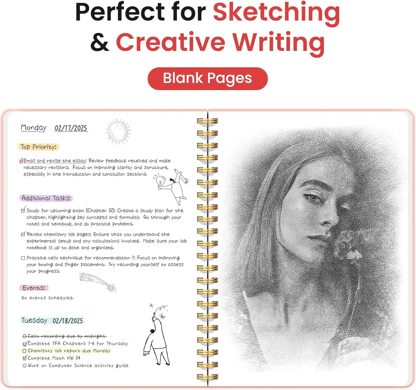 Blank Spiral Journal Notebook for Women & Men, 140 Pages, Sketch Book, A5(5.7" x 7.9") – Pink
