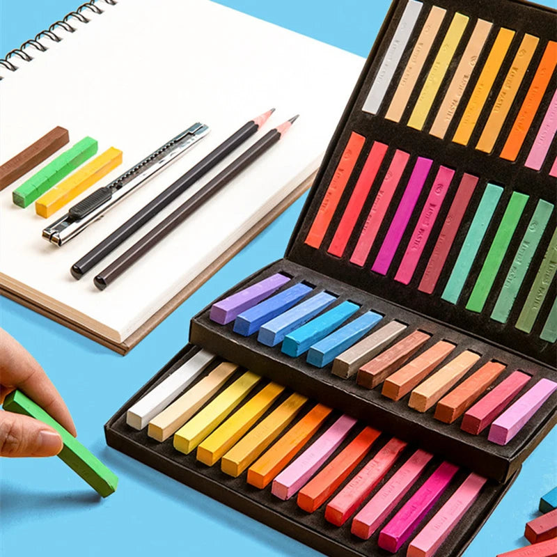 12/24 Colors Soft Masters Pastel Colored Chalk Square Drawing Sketch Stick Crayons for Students Beginners Art Supplies