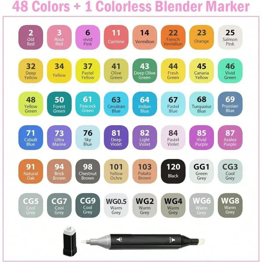 48 Vibrant Dual Tip Art Markers (Brush & Chisel) - Non-Bleed Quick-Dry Sketch Pens For Adults Teens Beginners | Coloring Books Crafting Drawing Journaling Supplies With Storage Case